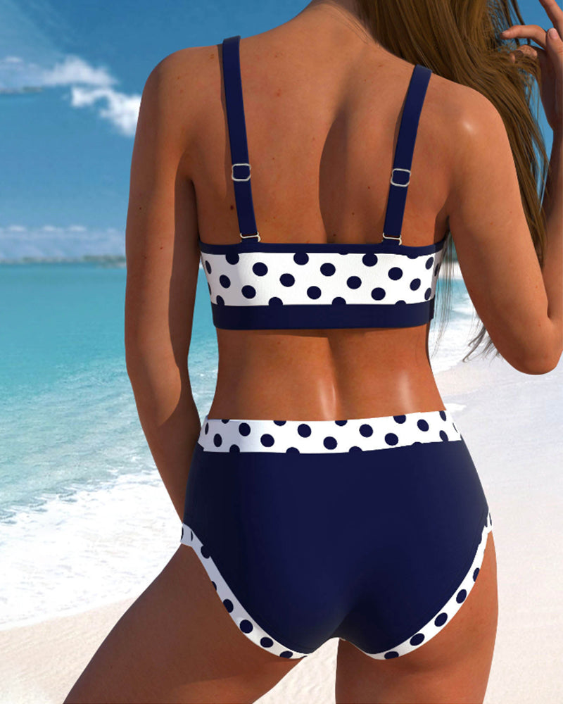 Lisabethe - Bikini à Taille Haute à Pois avec Design Patchwork