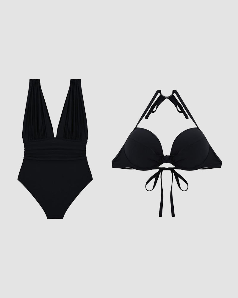 Maillot de Bain Sculptant Luxe avec Décolleté en V Profond