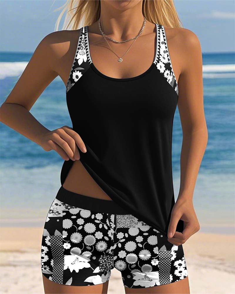 SABRINE | Maillot de Bain Deux Pièces à Coupe Confortable et Style Fleuri de Plage