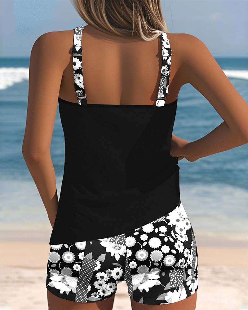 SABRINE | Maillot de Bain Deux Pièces à Coupe Confortable et Style Fleuri de Plage