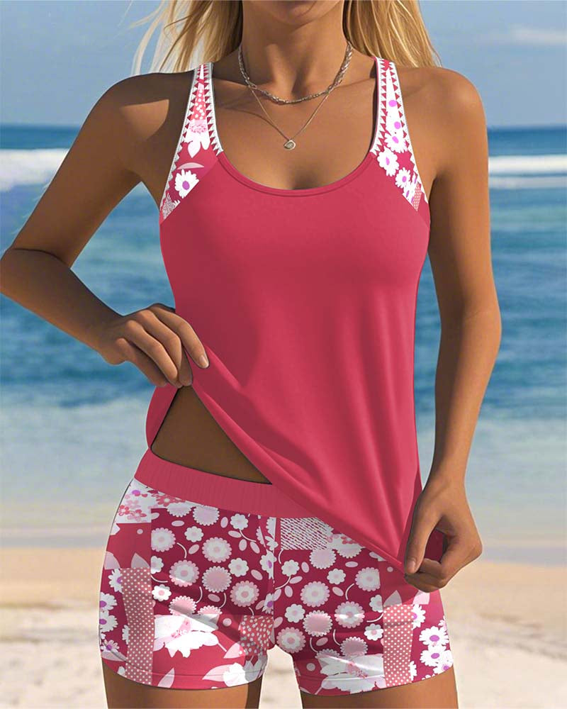 SABRINE | Maillot de Bain Deux Pièces à Coupe Confortable et Style Fleuri de Plage