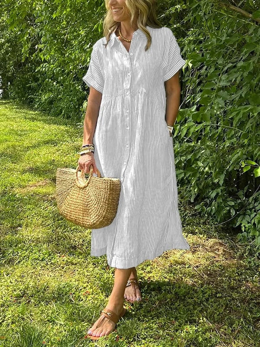 Maline | Robe Chemise Rayée avec Revers et Boutons, Poches Fonctionnelles