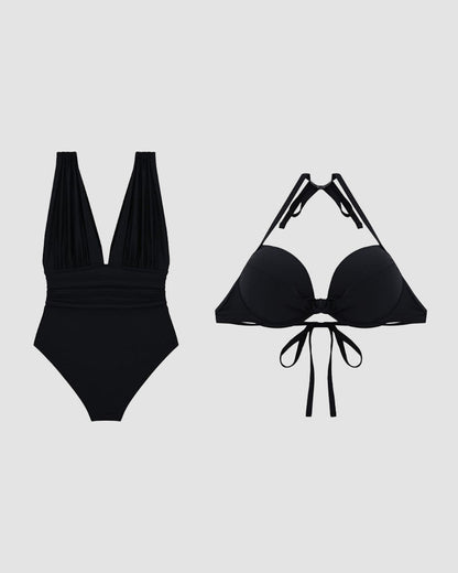 Maillot de Bain Sculptant Luxe avec Décolleté en V Profond