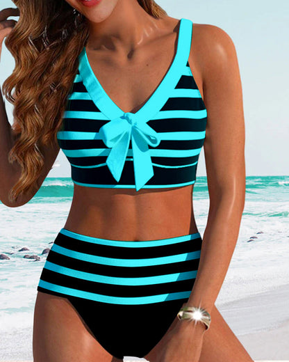 Bikinis taille haute à rayures