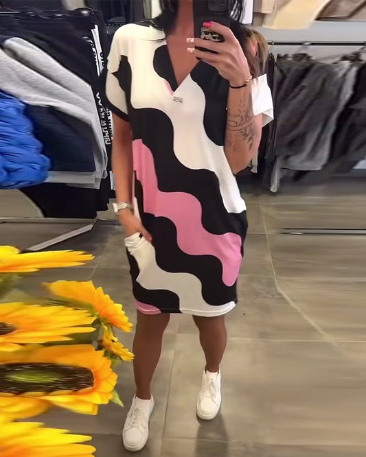 Karine | Robe à Imprimé Vagues et Col en V
