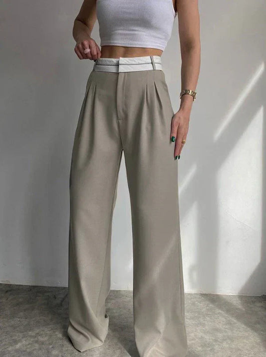 Wendie® | Pantalon taille haute à coupe droite et jambe large.