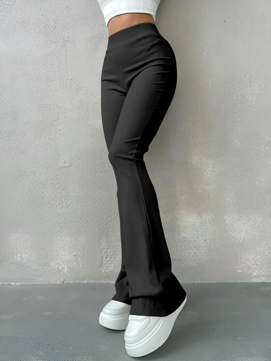 Virginie® | Pantalon évasé en maille côtelée à taille haute