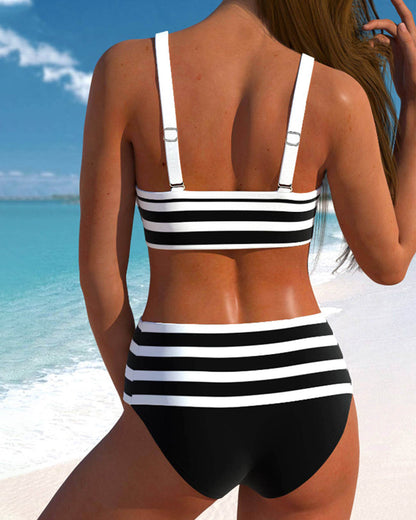 Bikinis taille haute à rayures